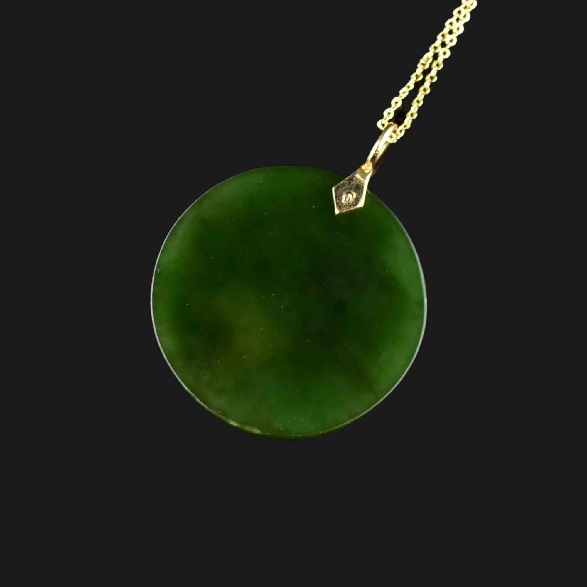 14K Gold Butterfly Jade Disk Pendant Necklace