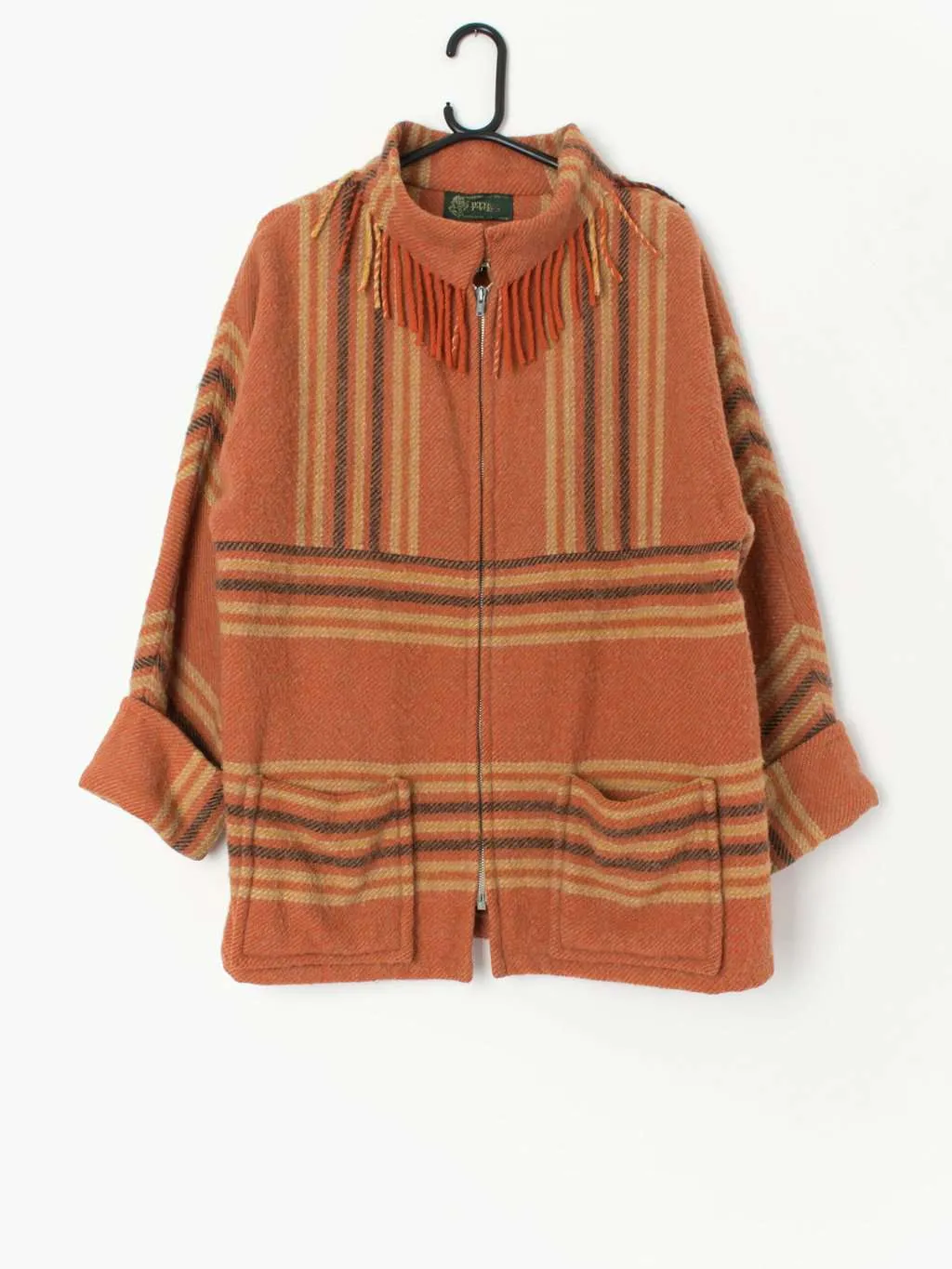 1960s vintage orange fringed wool jacket, made in Devon – Medium