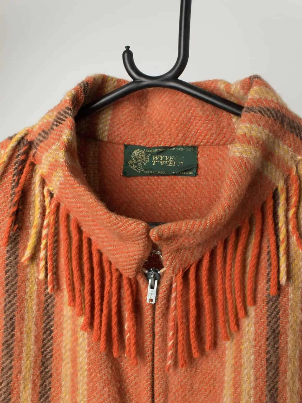 1960s vintage orange fringed wool jacket, made in Devon – Medium