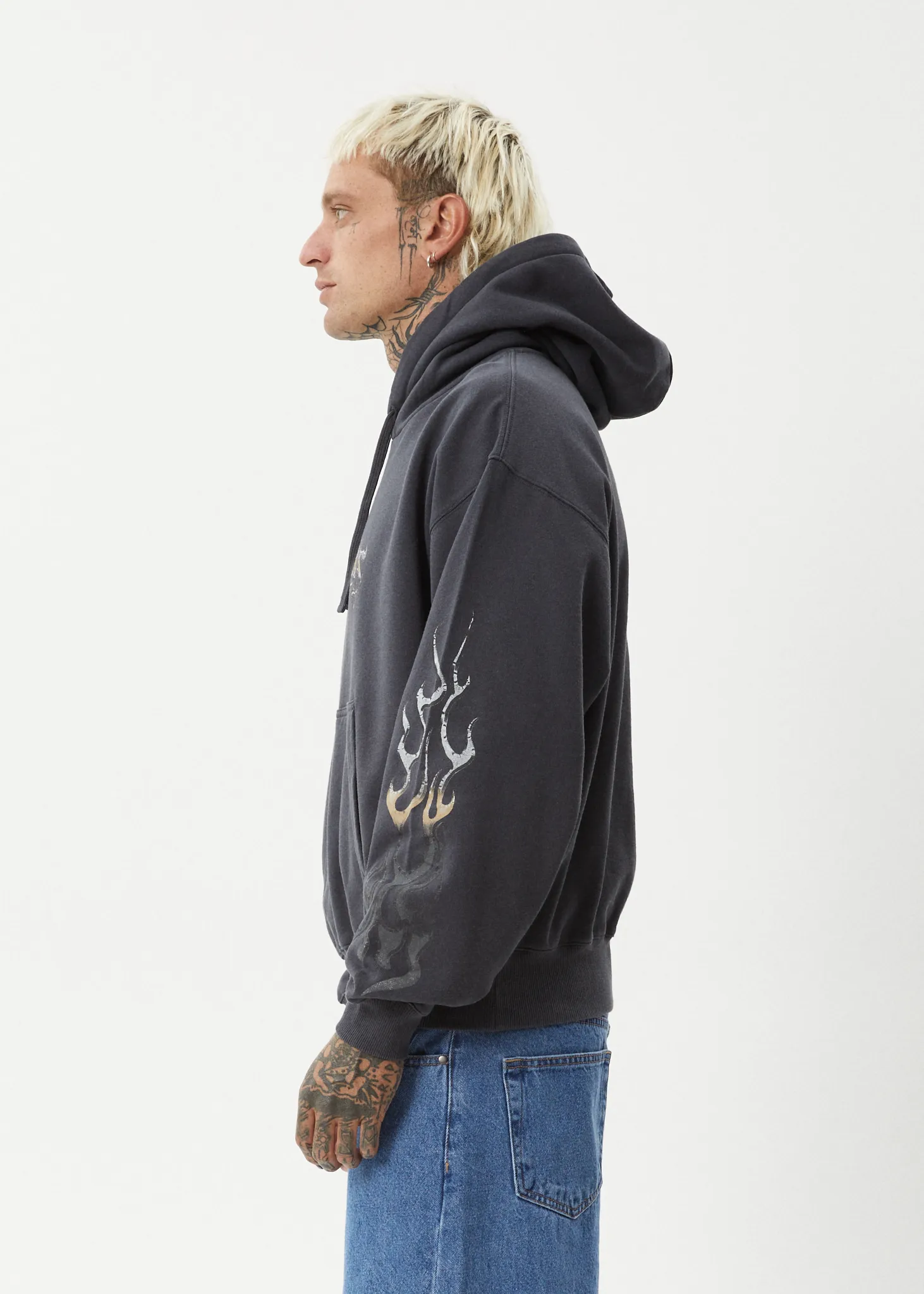 AFENDS Mens Scorched - Boxy Pull On Hood - Charcoal