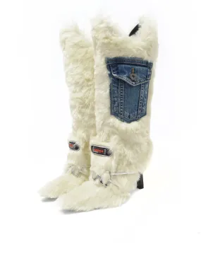 Ancuta Sarca Denim Faux Fur Knee High Boots