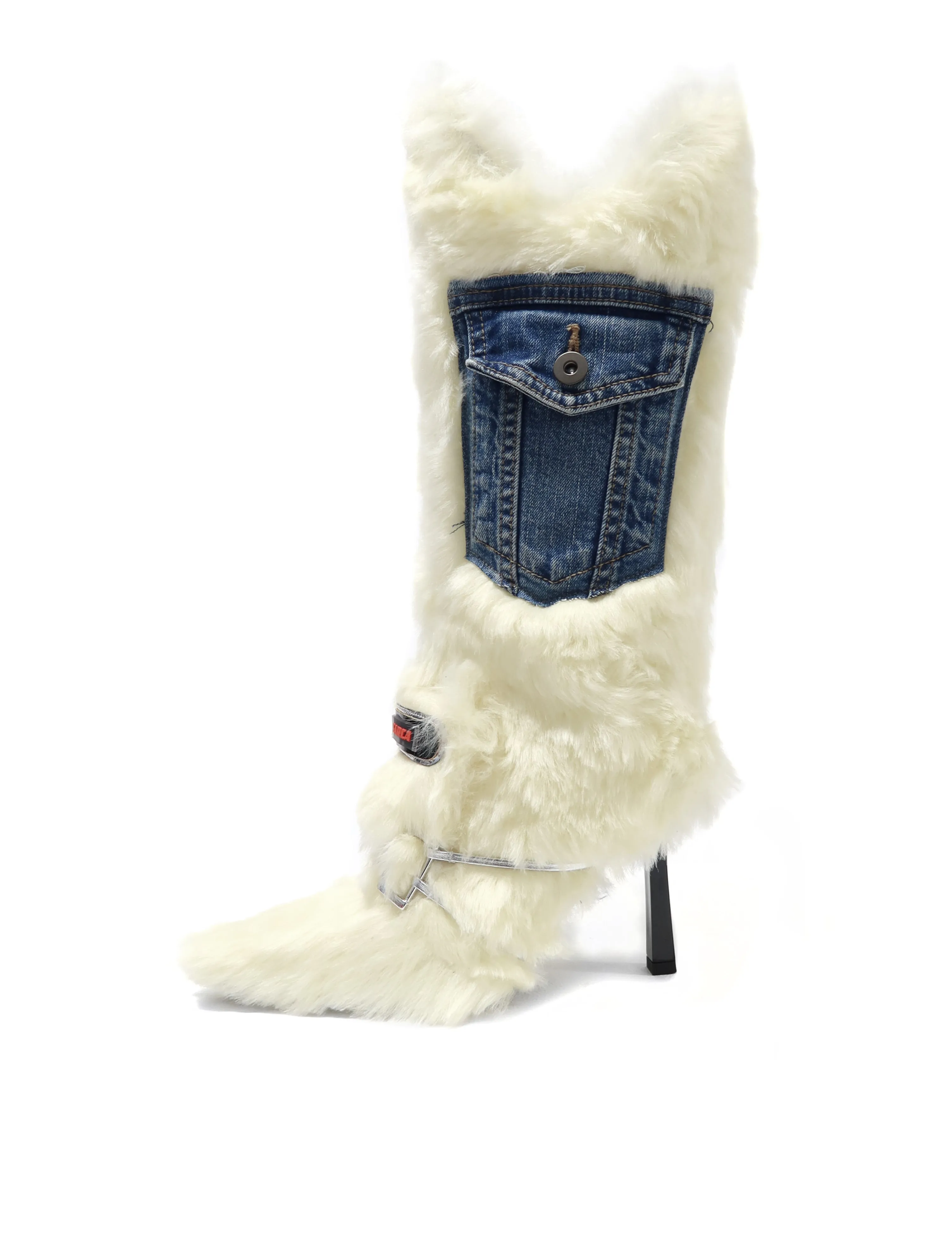 Ancuta Sarca Denim Faux Fur Knee High Boots