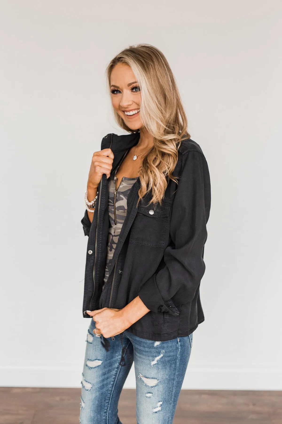 Aspire To Be Authentic Lightweight Jacket- Charcoal