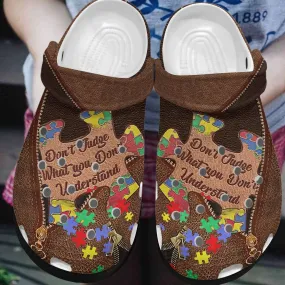 Autism Awareness Day Leather Don’t Judge What You Don’t Understand Puzzle Pieces Crocs Crocband Clog Shoes