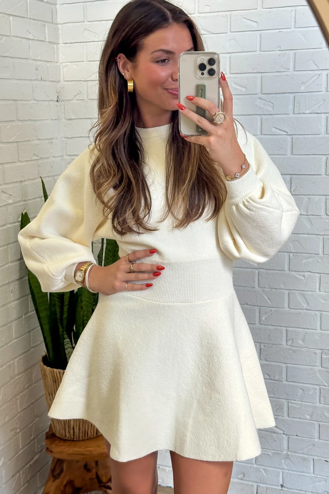 Balloon Sleeve Sweater Dress