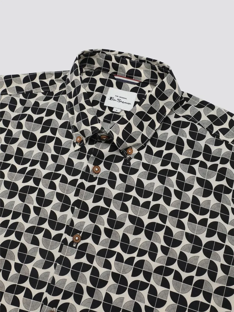 Ben Sherman Short Sleeve Linear Print Shirt Black