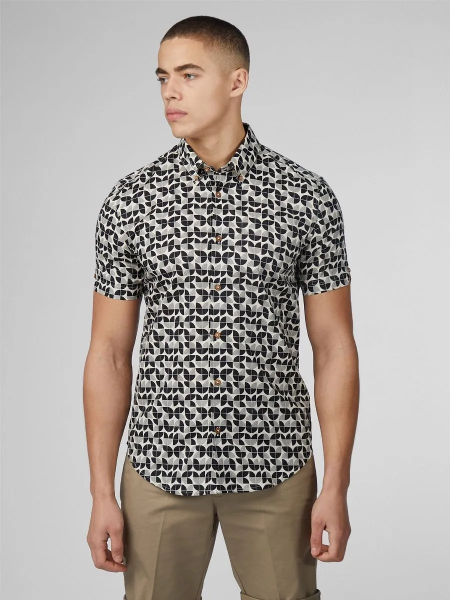 Ben Sherman Short Sleeve Linear Print Shirt Black