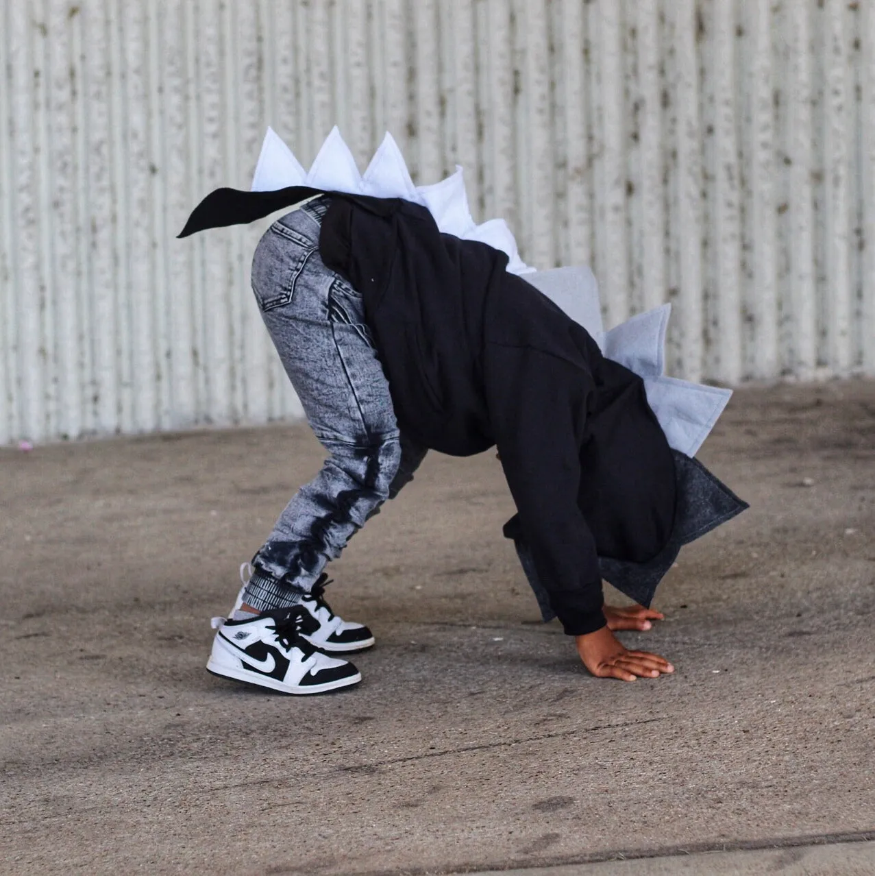 Black Shadow Dragon Hoodie with Tail - Monochrome Spikes