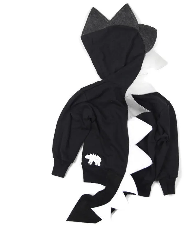 Black Shadow Dragon Hoodie with Tail - Monochrome Spikes