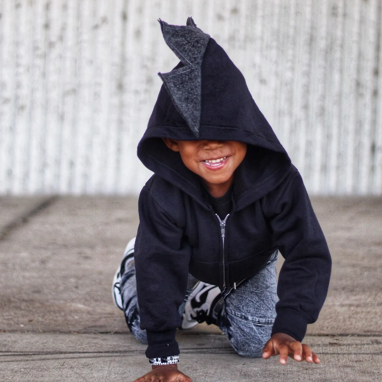 Black Shadow Dragon Hoodie with Tail - Monochrome Spikes