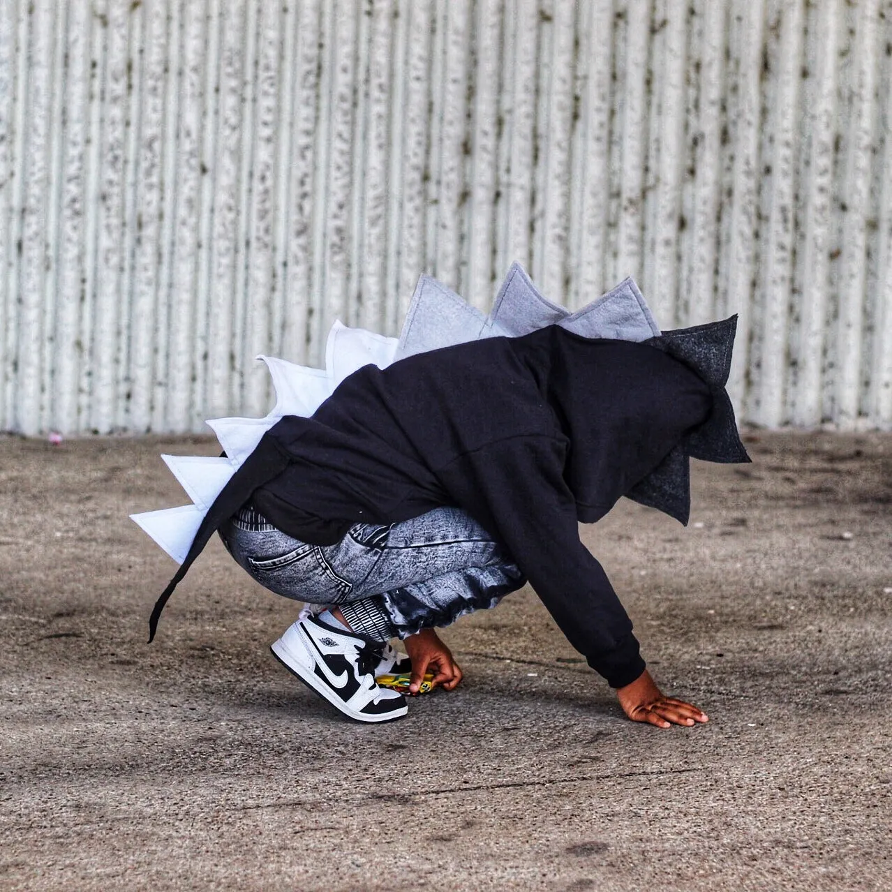 Black Shadow Dragon Hoodie with Tail - Monochrome Spikes