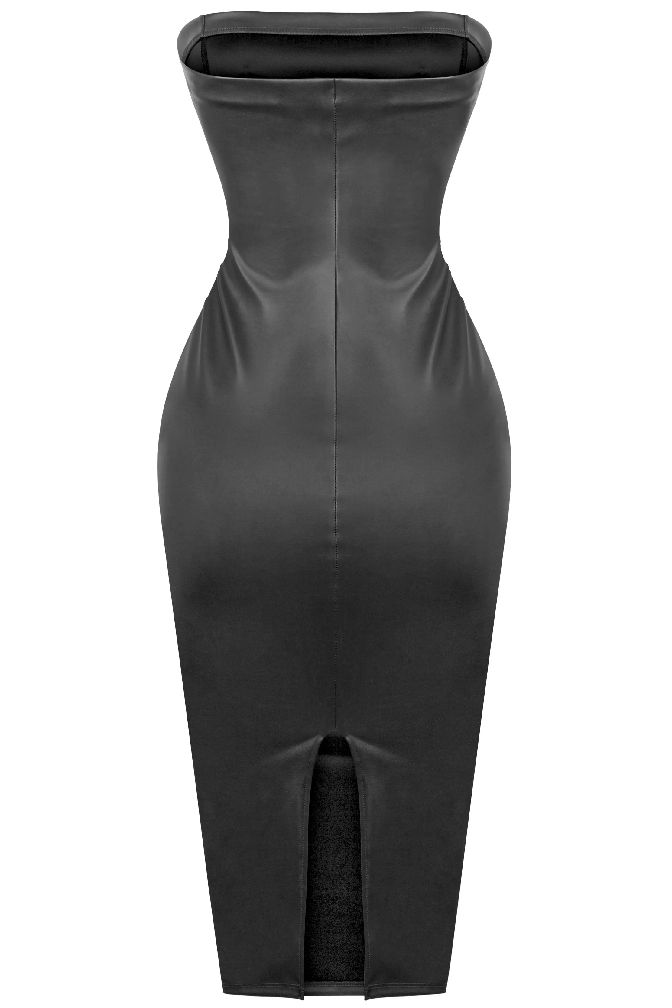 Black Tube Top Faux Leather Midi Dress