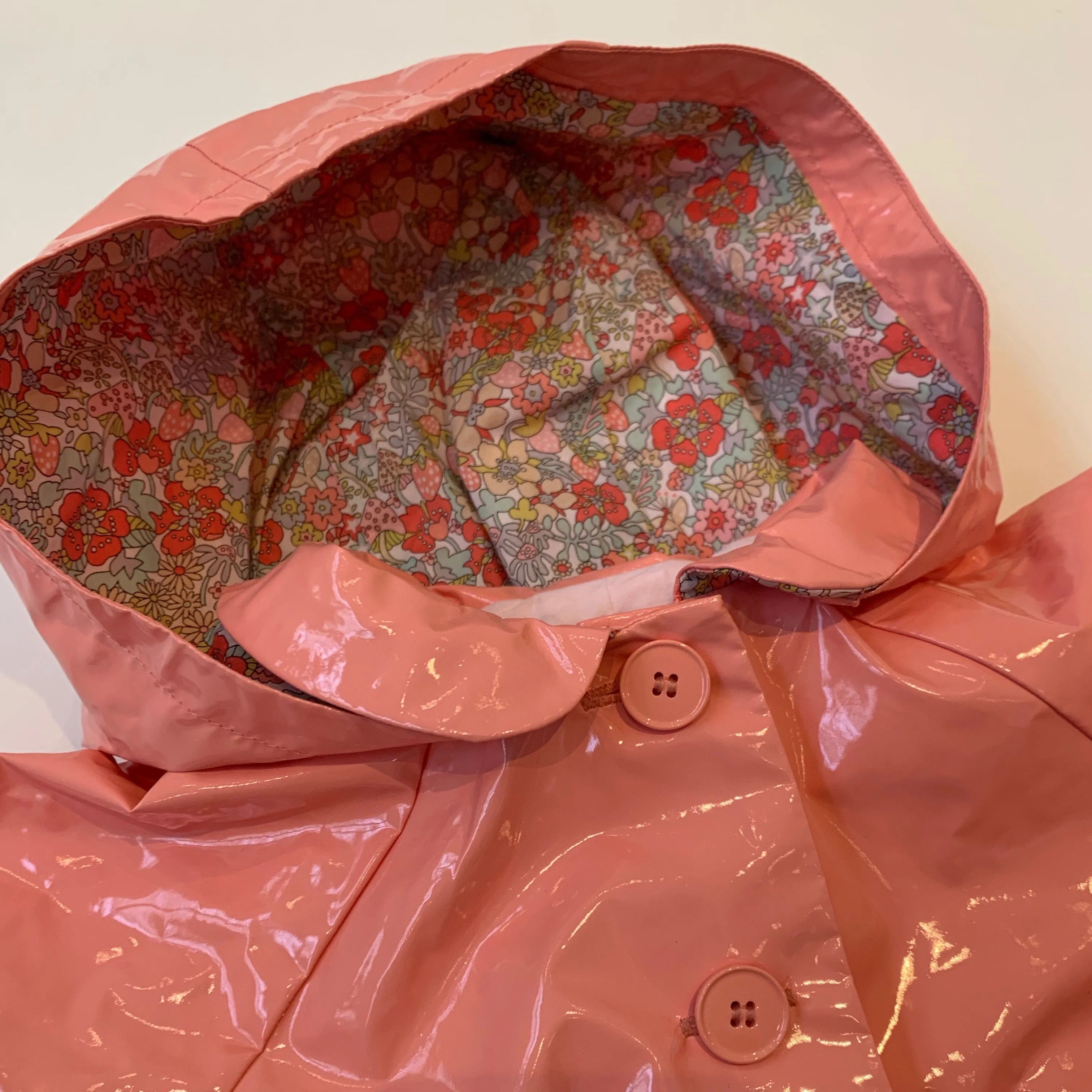 Bonpoint Apricot Raincoat With Liberty Print Hood: 18 Months