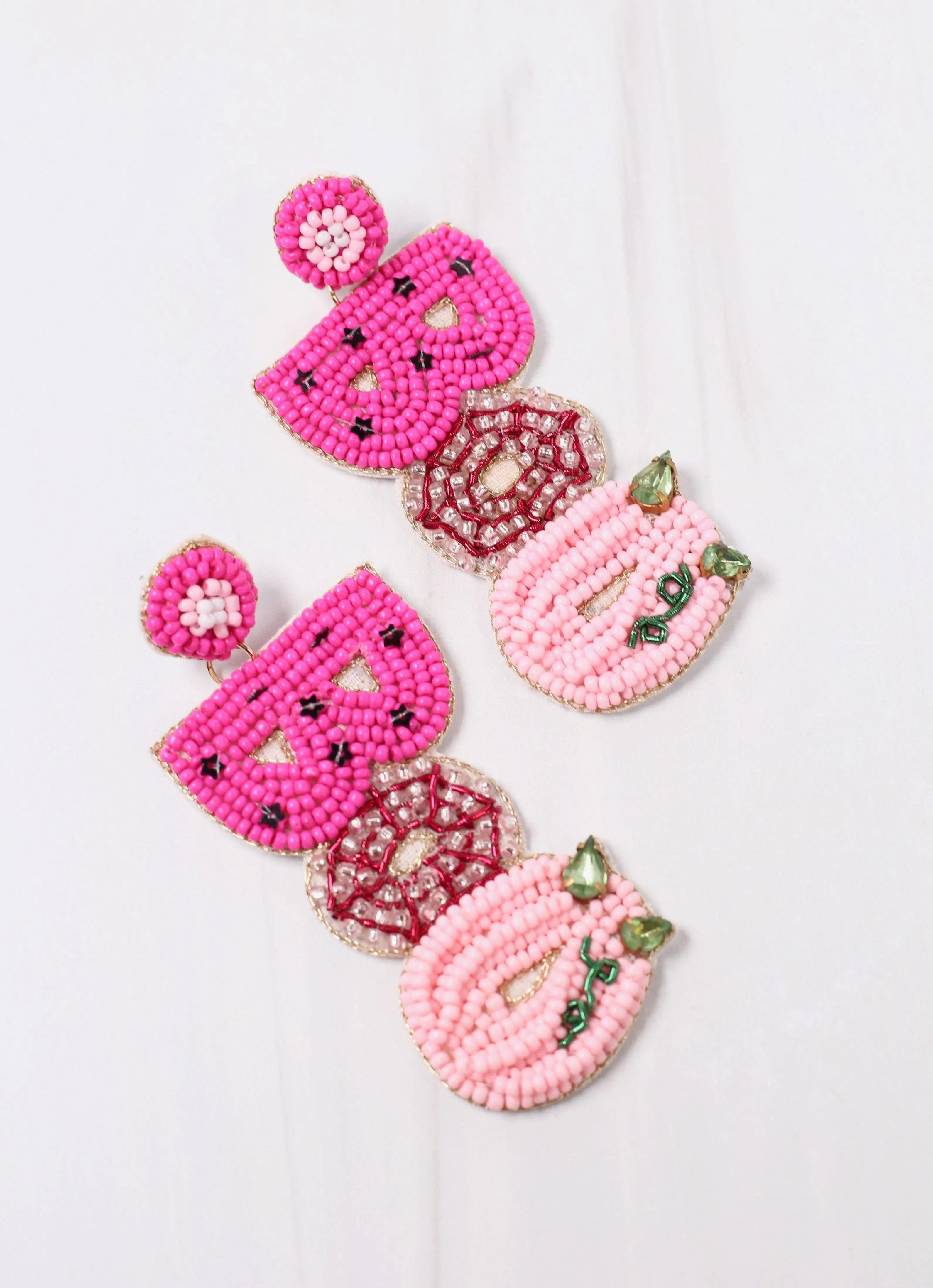 Boo Beaded Drop Earring- PINK