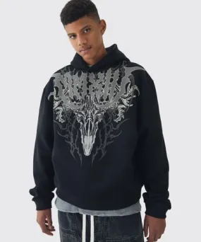 boohoo Mens Tall Oversized Boxy Gothic Large Scale Print Hoodie