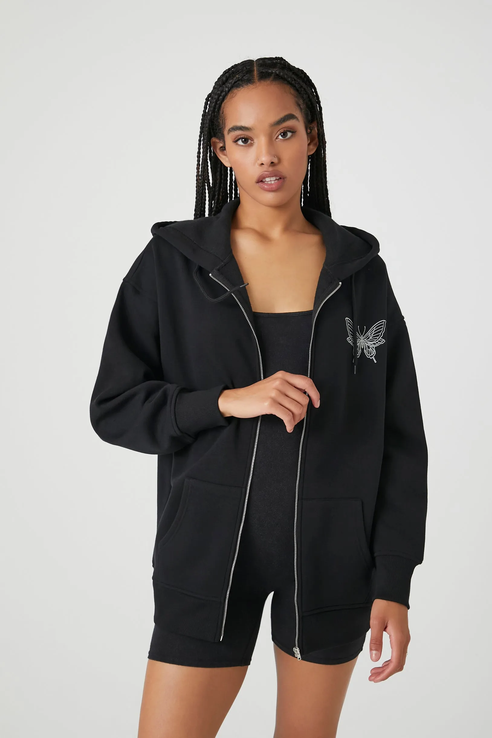 Butterfly Graphic Fleece Zip-Up Hoodie