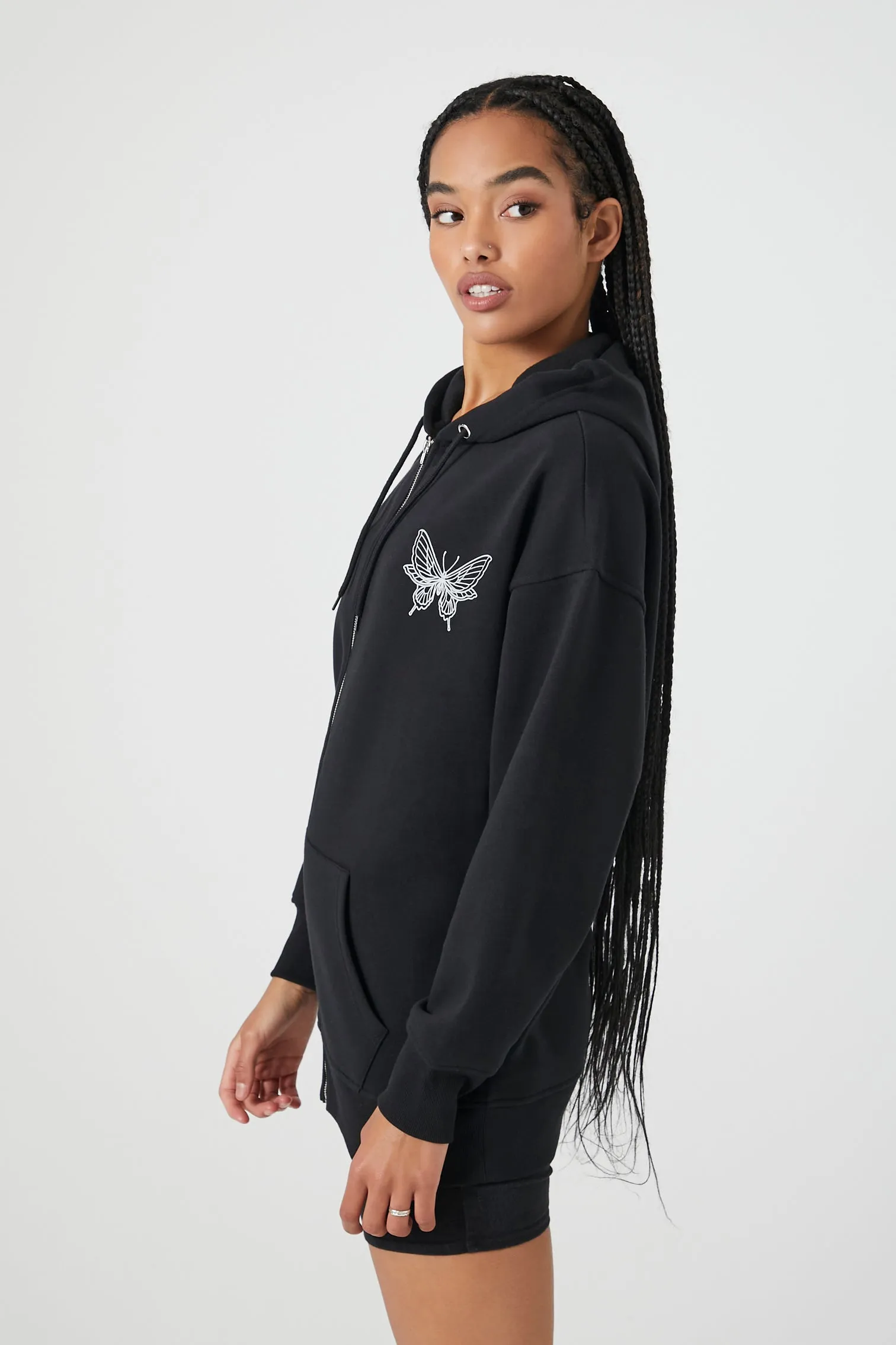 Butterfly Graphic Fleece Zip-Up Hoodie