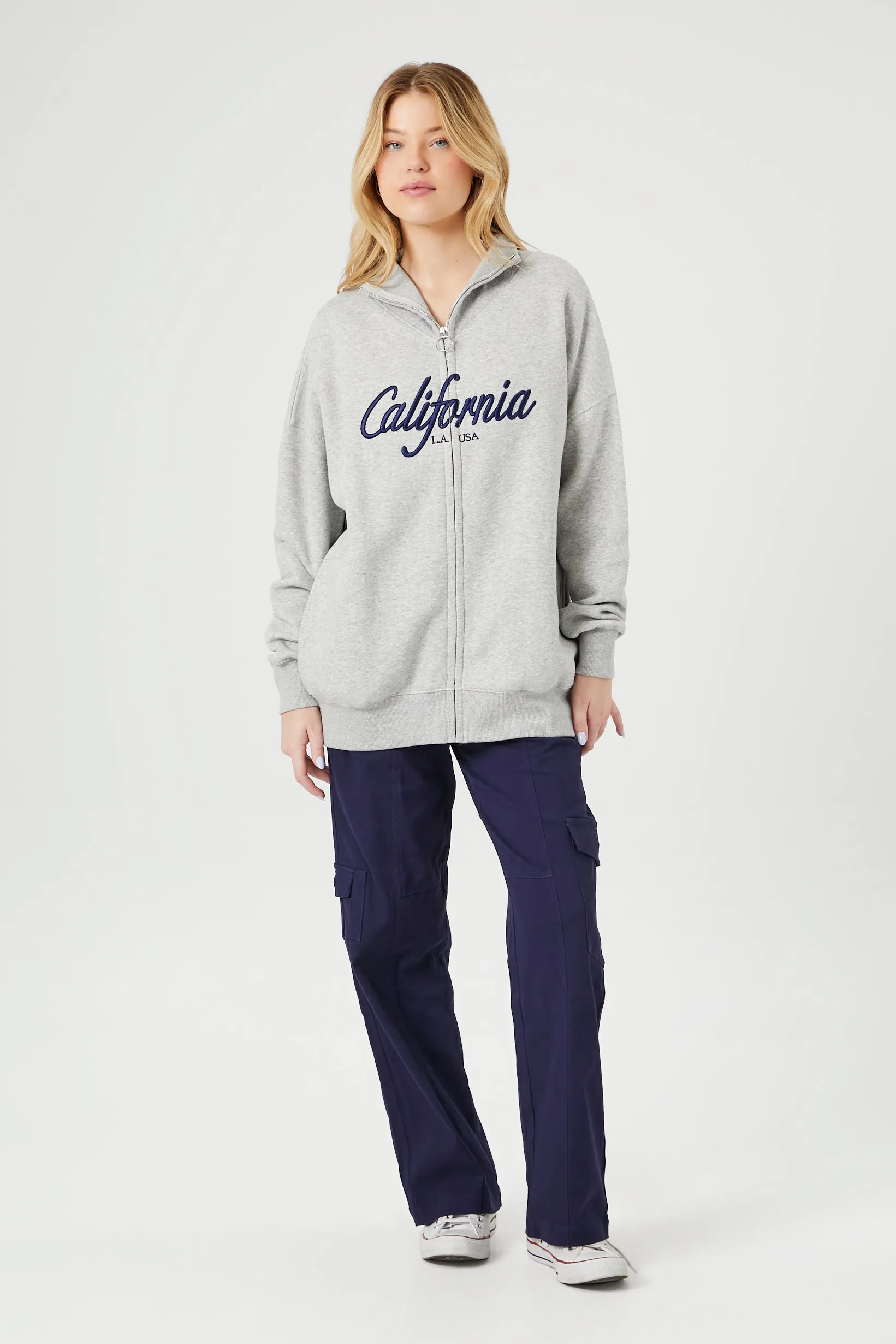 California Embroidered Fleece Zip-Up Hoodie