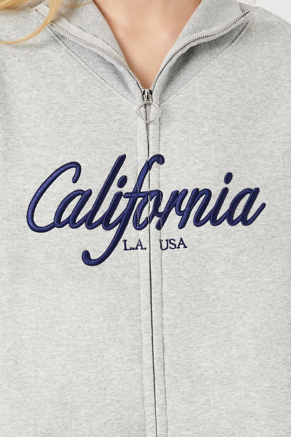 California Embroidered Fleece Zip-Up Hoodie