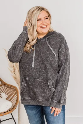 Casual Night In Drawstring Hoodie- Black