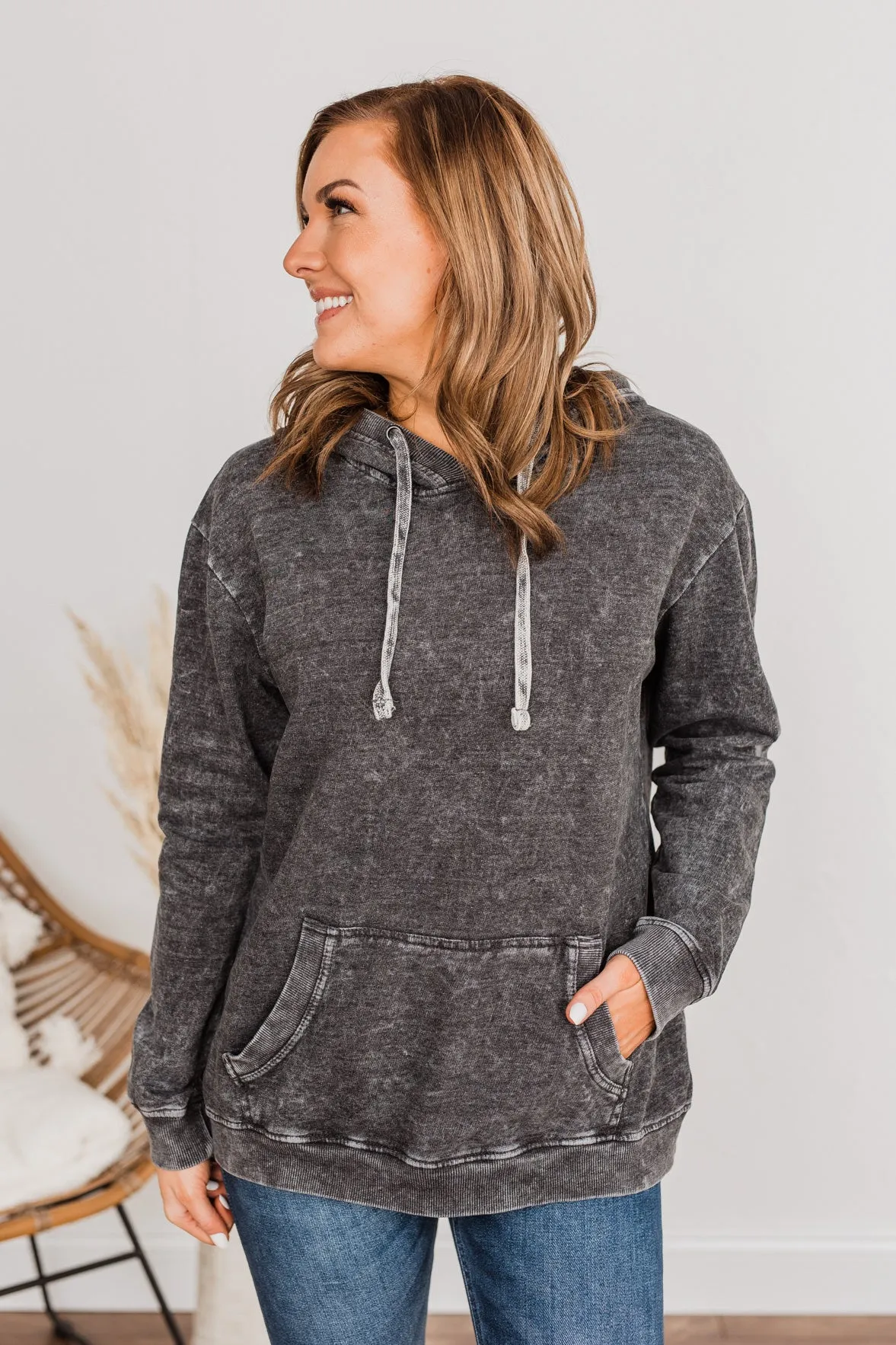 Casual Night In Drawstring Hoodie- Black