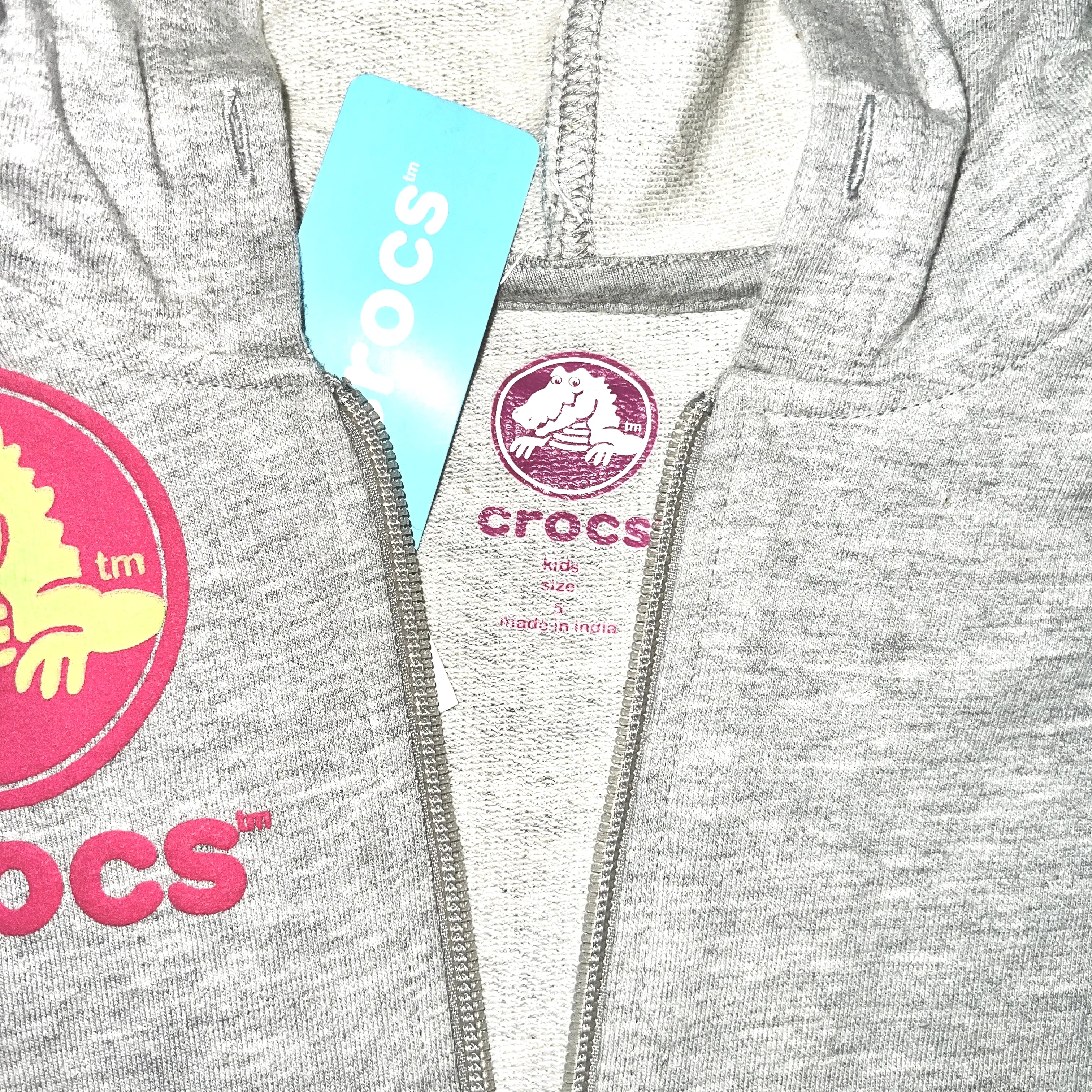 Children's Crocs Logo French Terry Full-Zip  Hoodie - Size 5  Grey heather