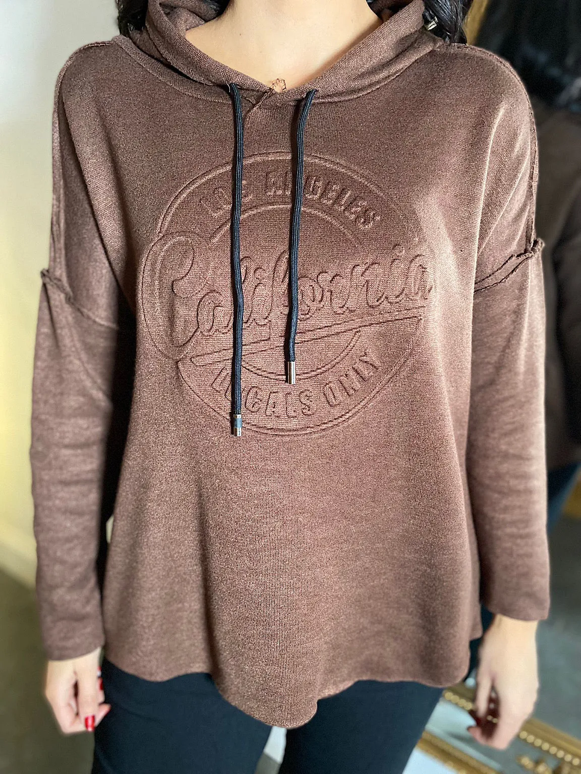 Chocolate Embossed Reverse Seam Hoodie Dot