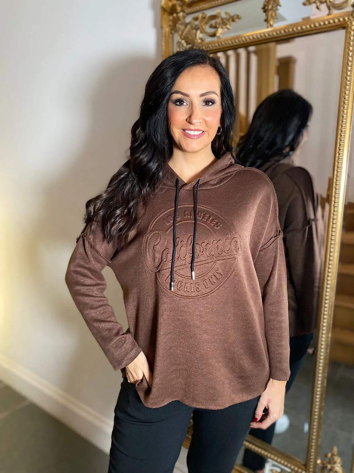 Chocolate Embossed Reverse Seam Hoodie Dot