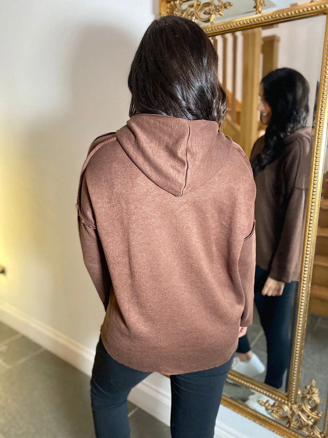 Chocolate Embossed Reverse Seam Hoodie Dot