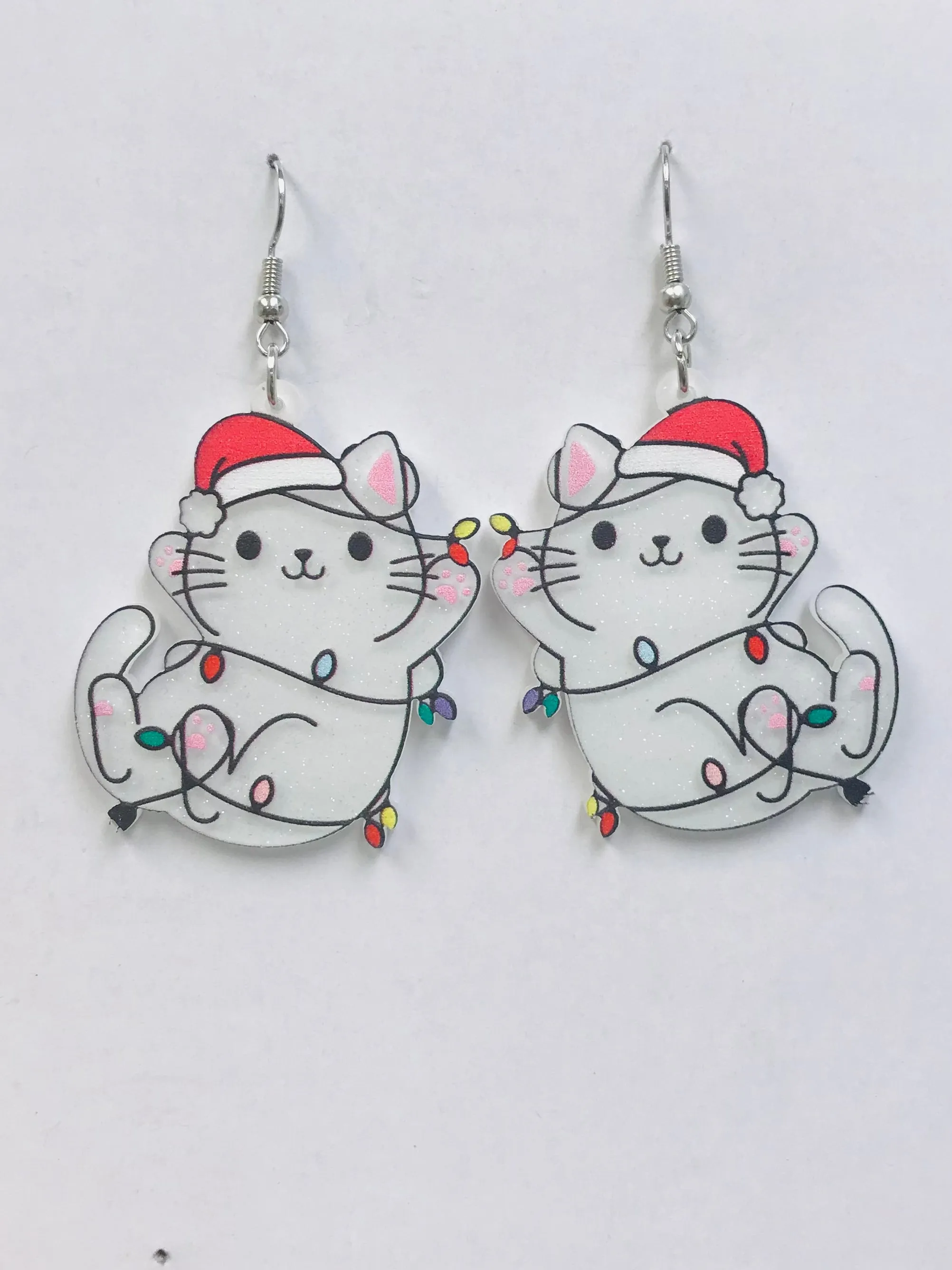 Christmas Cat With Christmas Lights Earrings