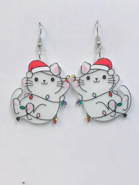 Christmas Cat With Christmas Lights Earrings