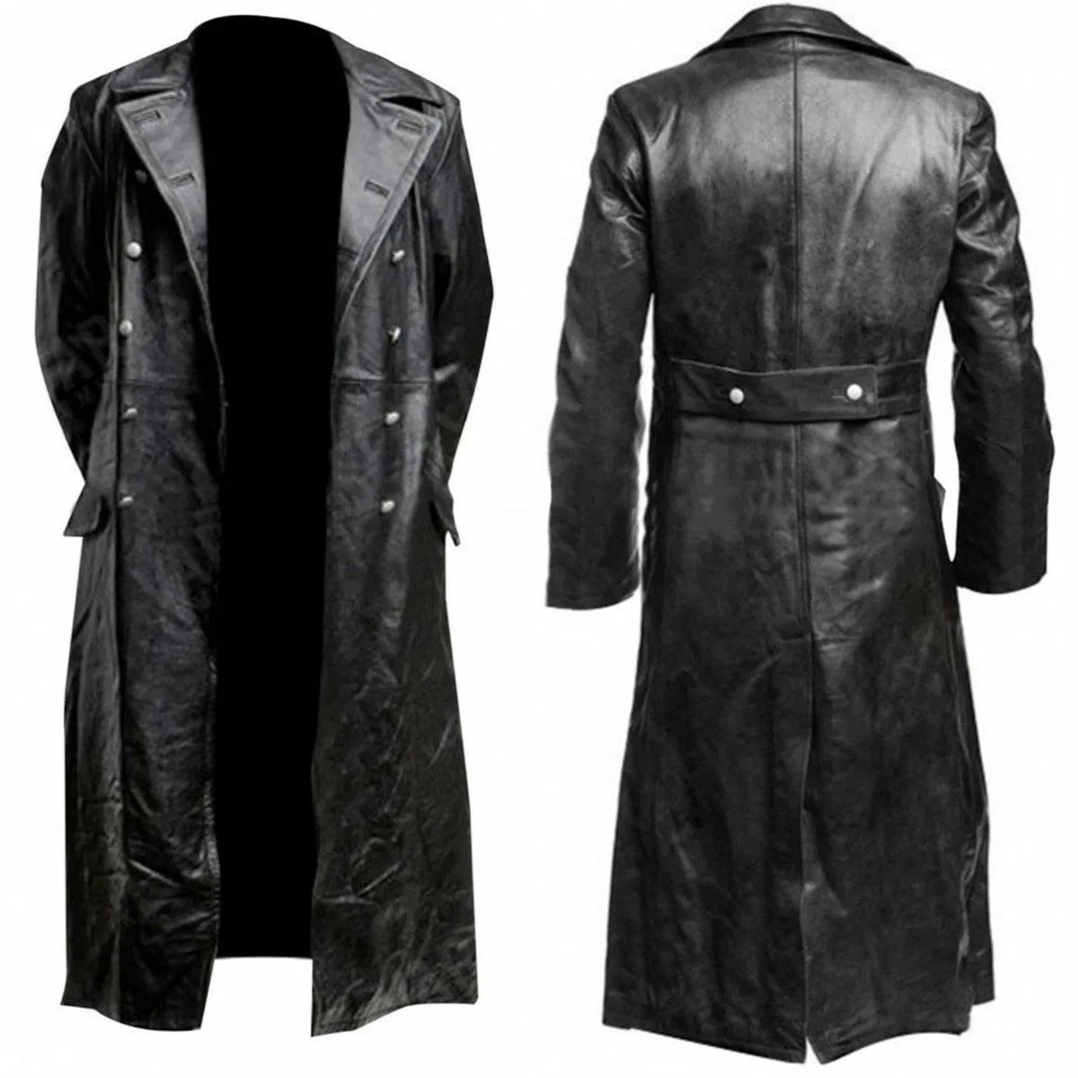 Classic Black Leather Trench Coat: The Perfect Military Uniform Officer Look