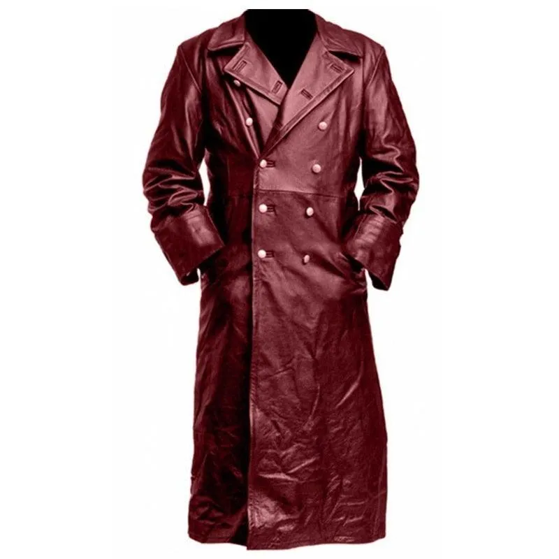 Classic Black Leather Trench Coat: The Perfect Military Uniform Officer Look