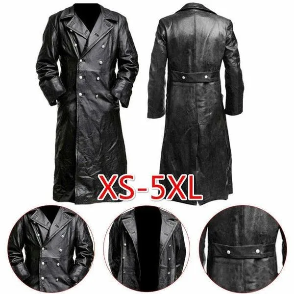 Classic Black Leather Trench Coat: The Perfect Military Uniform Officer Look