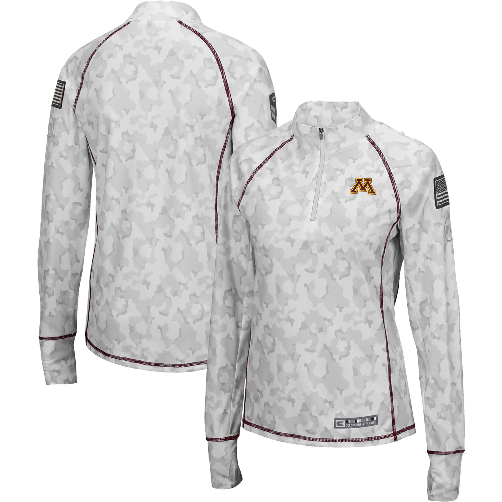 Colosseum Minnesota Golden Gophers Women's White OHT Military Appreciation Officer Arctic Camo Fitted Lightweight 1/4-Zip Jacket