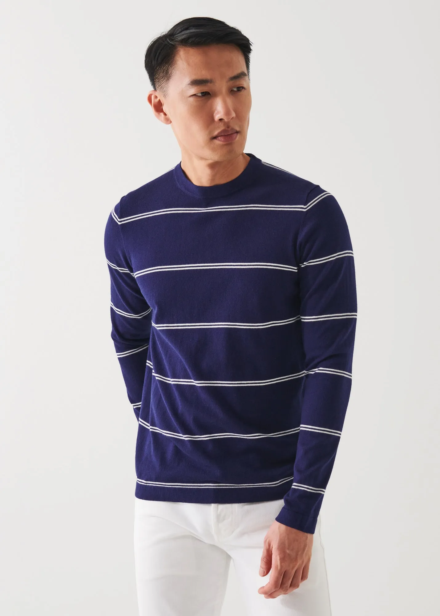 COTTON BLEND STRIPED CREWNECK SWEATER