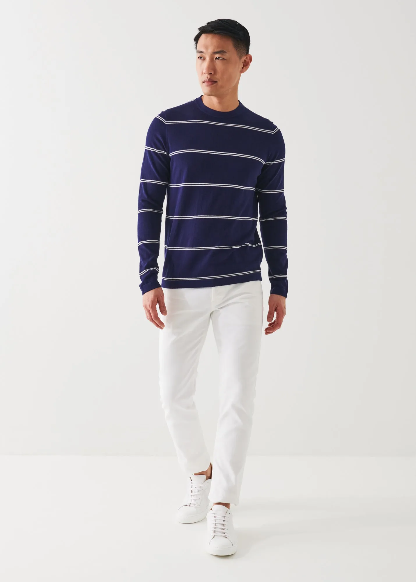 COTTON BLEND STRIPED CREWNECK SWEATER