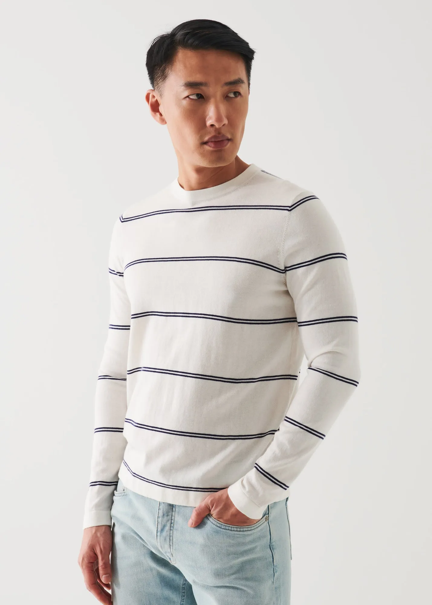 COTTON BLEND STRIPED CREWNECK SWEATER