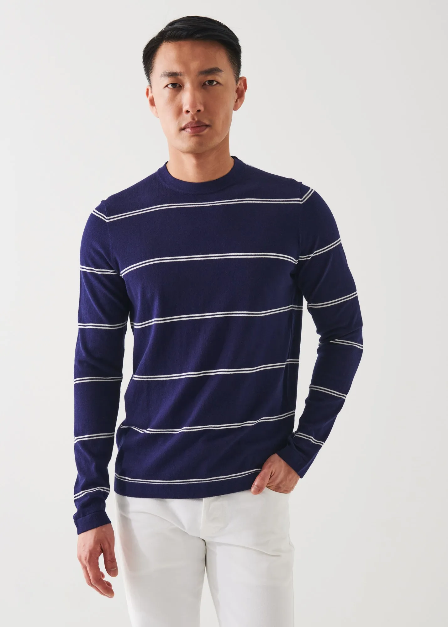 COTTON BLEND STRIPED CREWNECK SWEATER