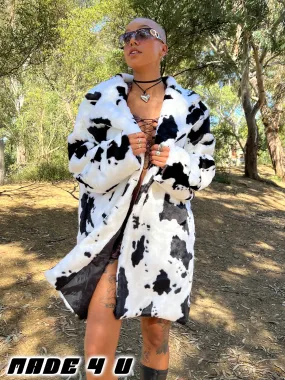 COW PRINT FAUX FUR JACKET  MADE 4 U 