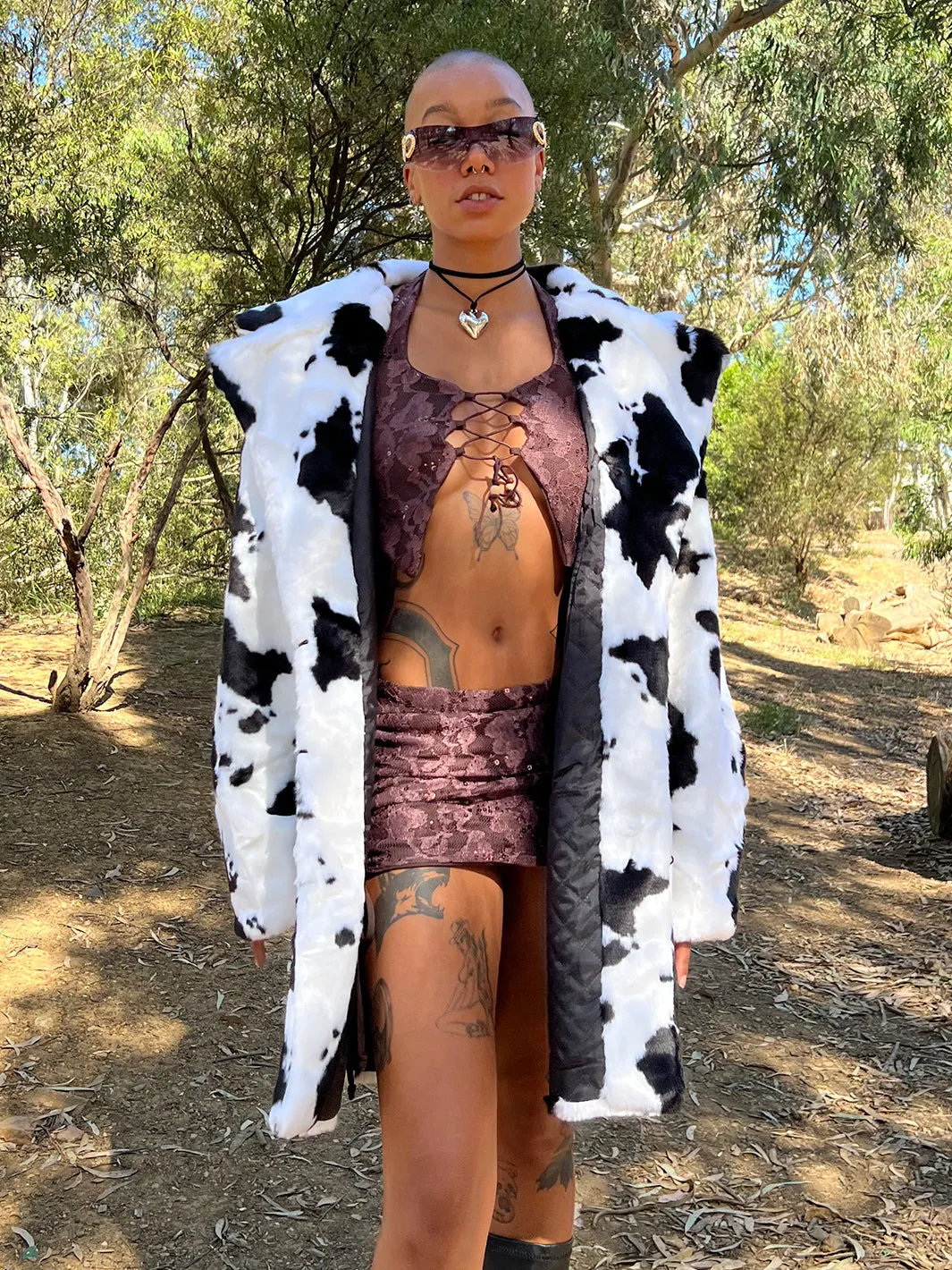 COW PRINT FAUX FUR JACKET  MADE 4 U 