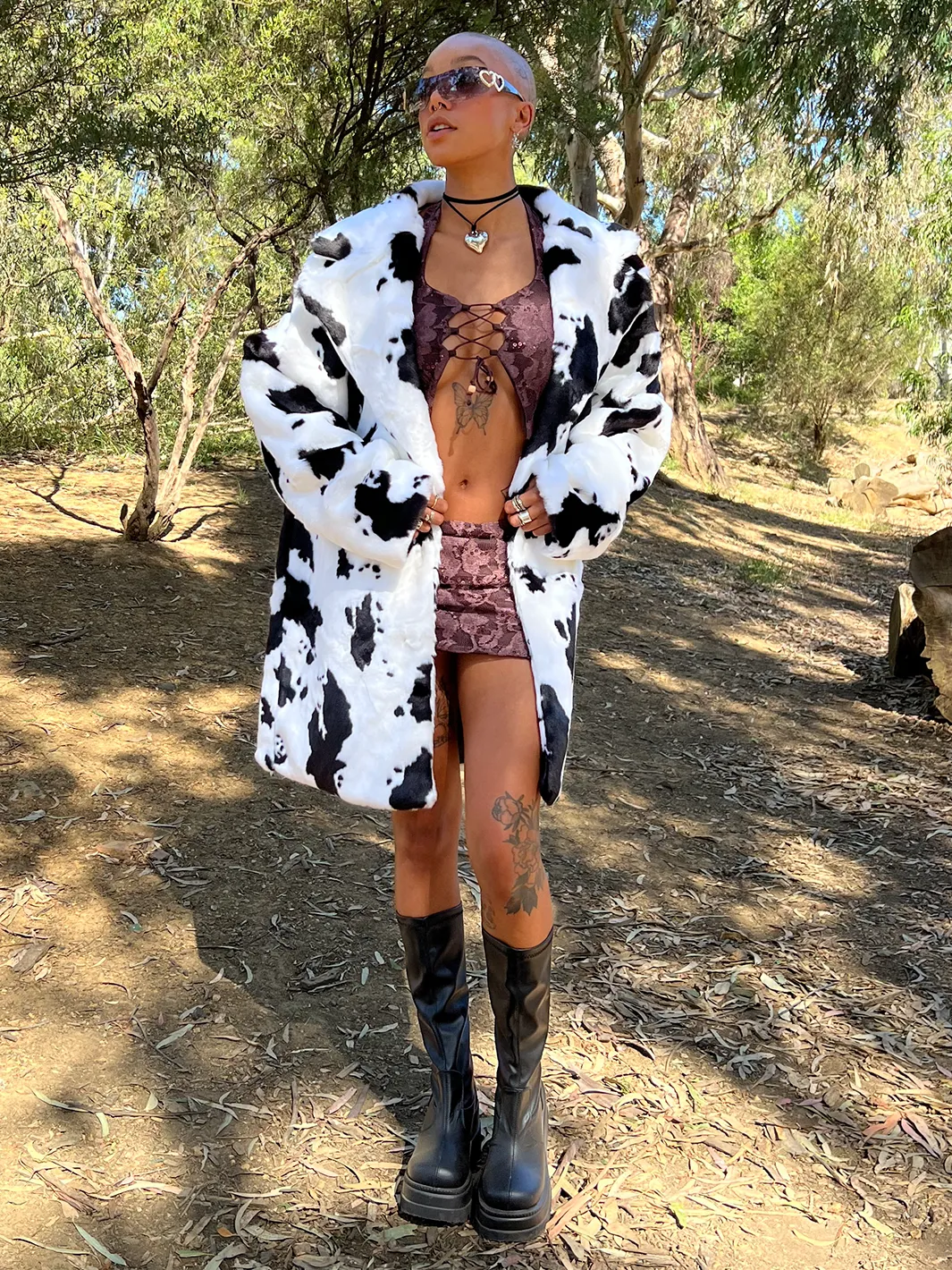 COW PRINT FAUX FUR JACKET  MADE 4 U 