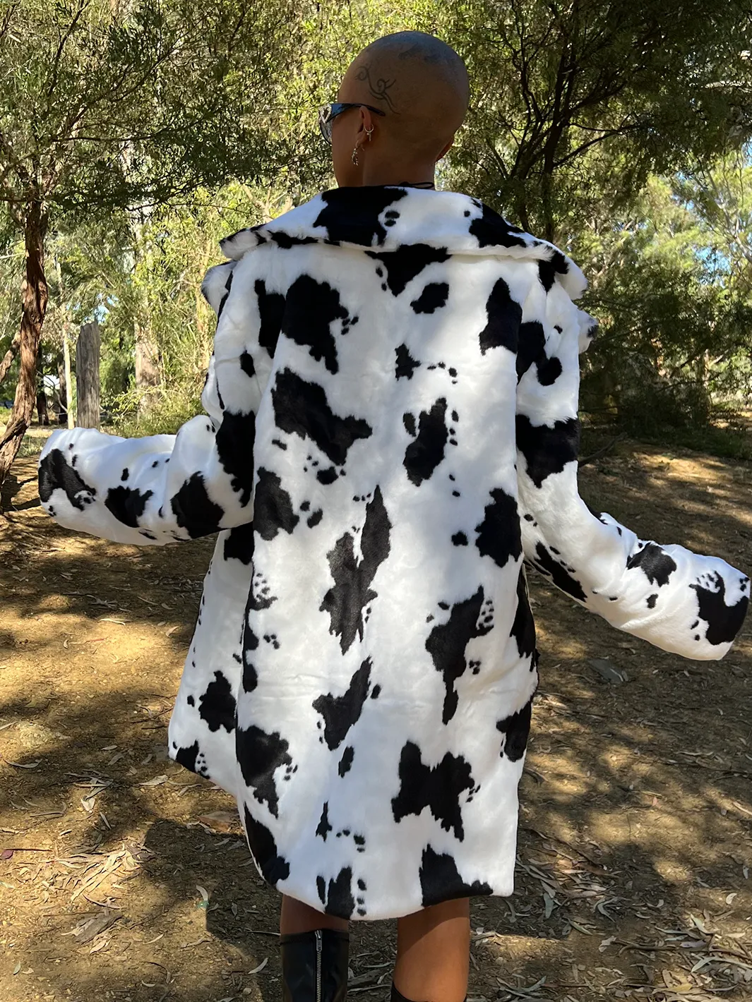 COW PRINT FAUX FUR JACKET  MADE 4 U 