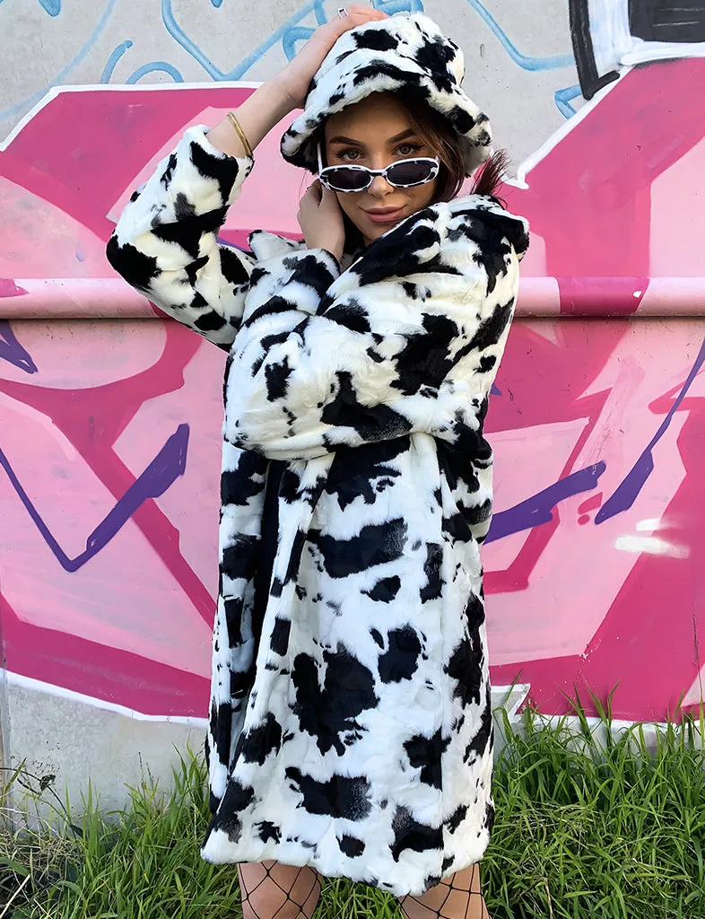 COW PRINT FAUX FUR JACKET  MADE 4 U 