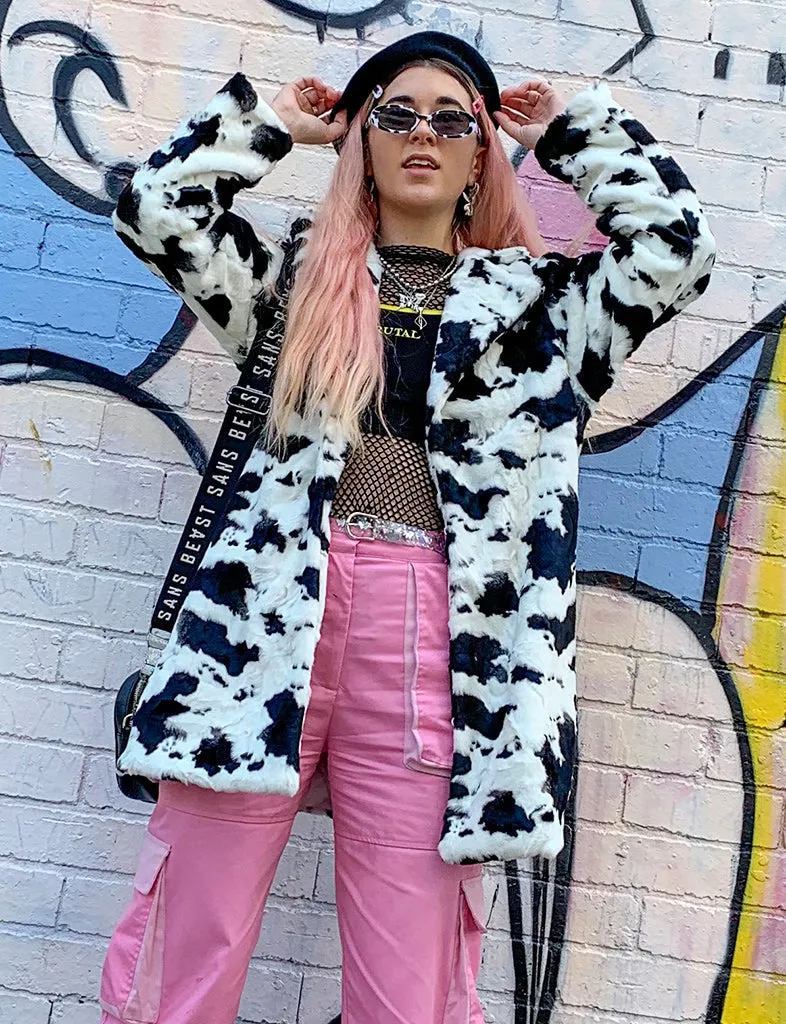 COW PRINT FAUX FUR JACKET  READY TO SHIP 