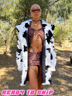 COW PRINT FAUX FUR JACKET  READY TO SHIP 