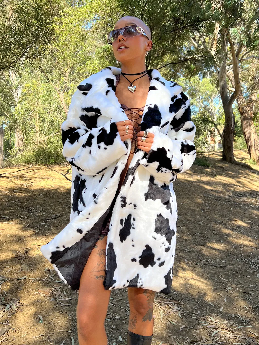 COW PRINT FAUX FUR JACKET  READY TO SHIP 