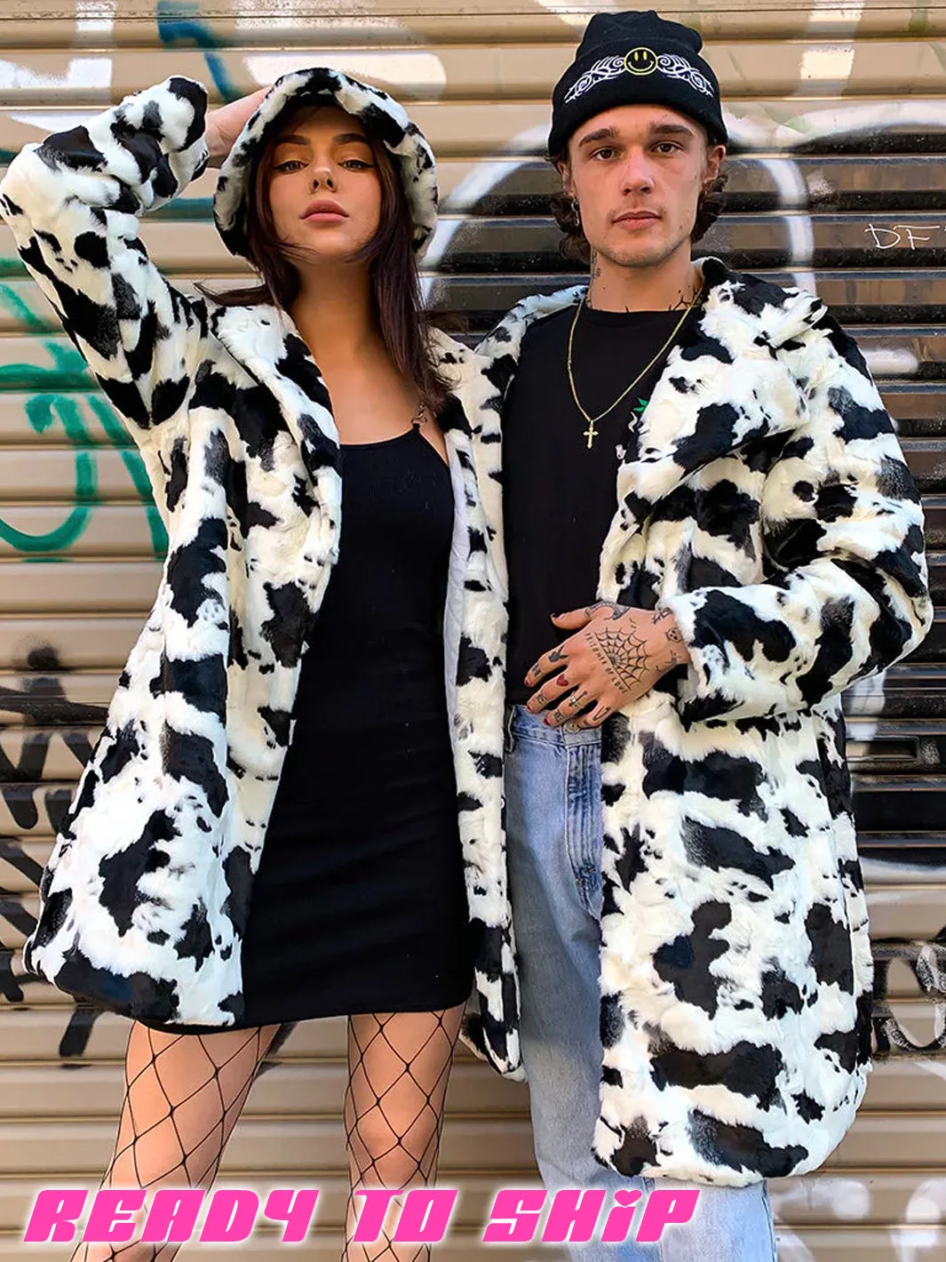 COW PRINT FAUX FUR JACKET  READY TO SHIP 