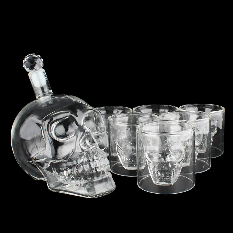 Crystal Skull Decanter & Glasses Set