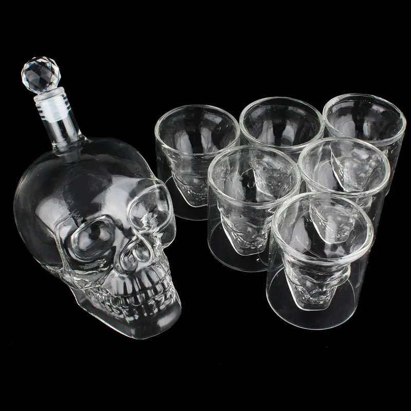 Crystal Skull Decanter & Glasses Set